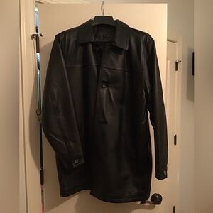 Mid length black Leather coat
